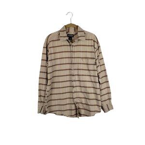 Woolrich Button Up Shirt British Tan Plaid Long Sleeve 3067 Mens Size Medium